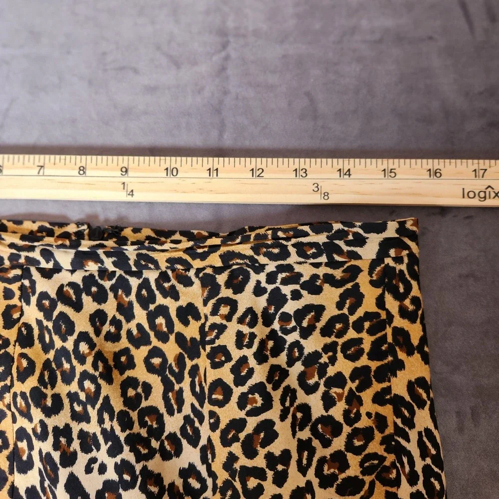 MICHAEL Michael Kors 100% Silk Leopard Print Lined Midi A-Line Skirt Size 8